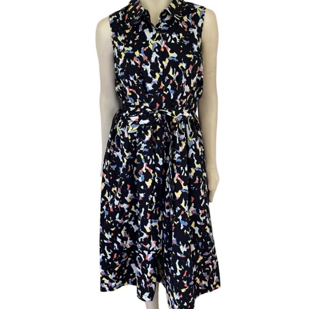 JASON WU Belted Midi Shirt Dress in Black Confetti Sleeveless Pockets SZ XL